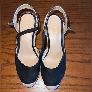 LOFT Black Espadrille Slingback Wedges